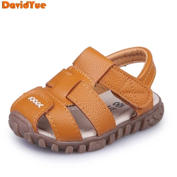 Davidyue læder kids sandaler drenge blødt læder i sommeren drenge, piger, børn, beach sko kids sport sandaler 0