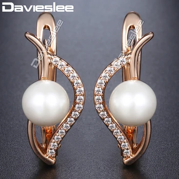 Davieslee 585 Guld, Fyldt Øreringe Til Kvinder Simuleret Pearl Mode Stud Øreringe, Mode Smykker LGE172 0