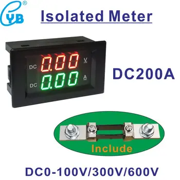 DC 200A Omfatter Shunt Isoleret Voltmeter Amperemeter DC 100V 300V 600V Volt Amp Panel Meter Voltmetre Isoleret Strømforsyning DC8-18V 0