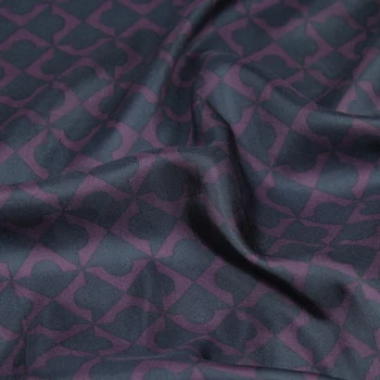 Deep purple geometriske design plaid print ren silke habotai silkestof,SHB041 2