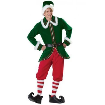 Deluxe Adult Christmas Santa Claus Kostume, Grøn Xmas Elf Par Carnival Cosplay Macot Part Fancy Kjole 1
