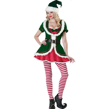 Deluxe Adult Christmas Santa Claus Kostume, Grøn Xmas Elf Par Carnival Cosplay Macot Part Fancy Kjole 3