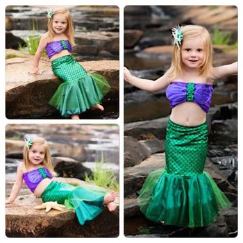 Den lille havfrue hale prinsesse kjole cosplay kostume børn til pige fancy grøn kjole Baby Pige Tøj 0