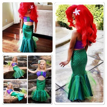 Den lille havfrue hale prinsesse kjole cosplay kostume børn til pige fancy grøn kjole Baby Pige Tøj 2