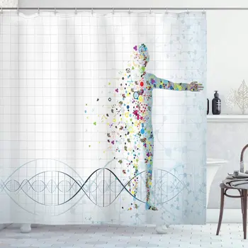 Den menneskelige Anatomi badeforhæng Digital Psykedelisk Molekyle Kroppen af den Menneskelige Genetiske DNA Helix Liv, Kunst, Design, Stof Badeværelse Indretning 1