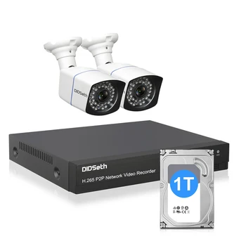 DIDSeth H. 265 4CH 5MP POE Sikkerhed Kamera System Kit, 2 stk AI IP Kamera Udendørs Vandtæt CCTV Videoovervågning NVR Sæt 30785