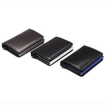 DIENQI RFID-Carbon Fiber Kreditkort Tegnebøger Mænd Black Kort Pung Mandlige Trifold Læder Slank Tynd Mini Wallet Smart Walet 0