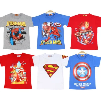 Disney, Marvel Kids Tøj Sommeren Tegnefilm Captain America, Spiderman Print Bomuld kortærmet T-shirt Børn, Drenge Tøj 5