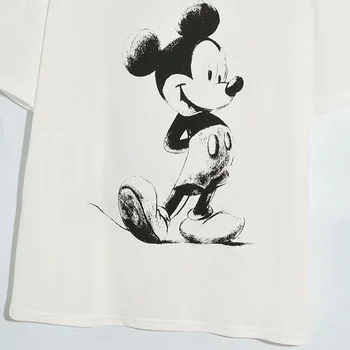 Disney T-Shirt Mode Mickey Mouse Skitse Tegnefilm Print Korte Ærmer O-Hals Harajuku Kvinder Bomuld Korea Kvindelige Tee Toppe Hvid 1