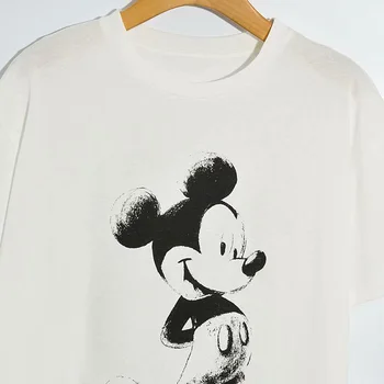 Disney T-Shirt Mode Mickey Mouse Skitse Tegnefilm Print Korte Ærmer O-Hals Harajuku Kvinder Bomuld Korea Kvindelige Tee Toppe Hvid 2
