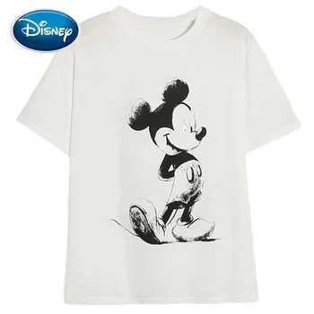 Disney T-Shirt Mode Mickey Mouse Skitse Tegnefilm Print Korte Ærmer O-Hals Harajuku Kvinder Bomuld Korea Kvindelige Tee Toppe Hvid 3