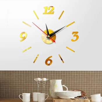 DIY 3D Væg Ur Quartz vægdekorationer, Stue Væggen Ornament Køkken Ure Akryl Spejl Stickers Wall Clock Home Decor 5