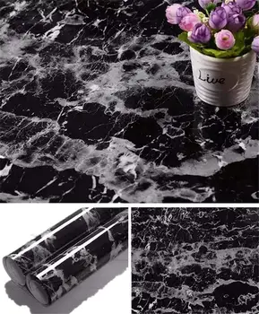 DIYOMG Sort Marmor Papir Granit Tapet Selvklæbende Aftagelig bordplade Film Vinyl Peel-Stick Bachsplash Hylde Liner