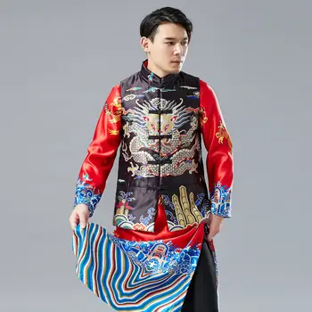 Dragon cotton vest Kinesiske national stil trykt mænds casual vest stå krave plade spænde kejser ydeevne passer til 10463