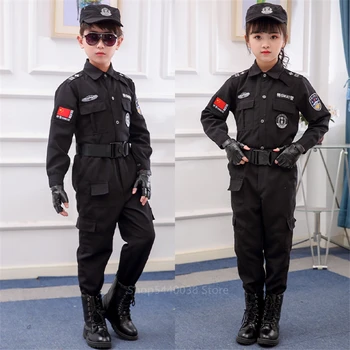 Drenge Piger Fancy Politifolk Kostumer Til Karneval Paty Børn Cosplay Hær, Politi Uniform Sæt Tøj, Der Kæmper Ydeevne Uniform 0
