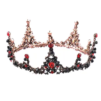 Dronning Diadem Vintage Sort Krystal Metal Tiaras Rhinestone Krystal Rød Fuld Cirkel crown smykker, Bruden Bryllup Hår Tilbehør 3