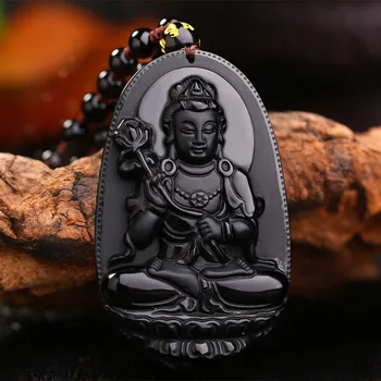 Drop shipping Høj Kvalitet, Naturlig Sort Obsidian Skåret Buddha Heldig Amulet Halskæde Til Kvinder, Mænd vedhæng JadeJewelry 1