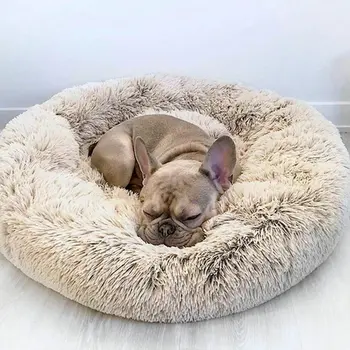 Dropship Faux Fur Ortopædiske Hund Senge Donut Kat Pet Bed for Dropship Cama Perro Hunde - Selvstændig Opvarmning Indendørs Runde Pude Cuddler 0