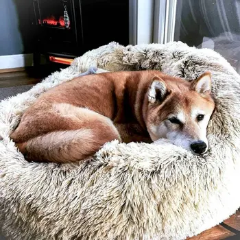 Dropship Faux Fur Ortopædiske Hund Senge Donut Kat Pet Bed for Dropship Cama Perro Hunde - Selvstændig Opvarmning Indendørs Runde Pude Cuddler 2