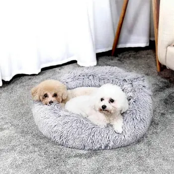 Dropship Faux Fur Ortopædiske Hund Senge Donut Kat Pet Bed for Dropship Cama Perro Hunde - Selvstændig Opvarmning Indendørs Runde Pude Cuddler 4