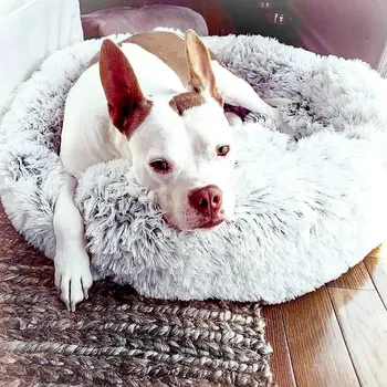 Dropship Faux Fur Ortopædiske Hund Senge Donut Kat Pet Bed for Dropship Cama Perro Hunde - Selvstændig Opvarmning Indendørs Runde Pude Cuddler 5