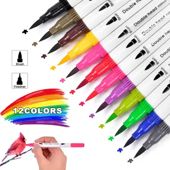 Dual Tip Børste Kunst Markører Pen 12/24/36/48/60/80/100 Farver Akvarel Pens For Tegning, Maleri, Kalligrafi Kunst Forsyninger 0