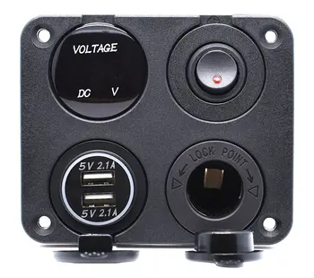 Dual USB Oplader 2.1 2.1 Et Voltmeter 12V cigarettænder Stikkontakt + ON-OFF vippekontakt til Bil, Båd Marine Truck Camper 1