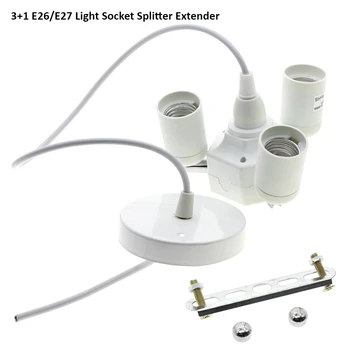 E26 E27 LED vækst Lys Vedhæng loftmontering 3+1 6+1 Bøjelig Roterbar Lampe Base Holder Stik Adapter w/t 90 cm 2-core ledning 0