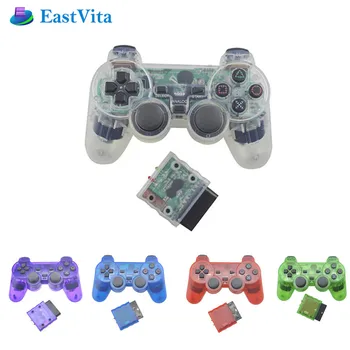 EastVita Gennemsigtig Farve Trådløse Controller 2,4 G analog Vibrationer Gamepad Controller til Playstation 2 PS2 Joysticket 2