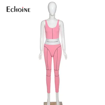 Echoine brev print kvinder lang Jumpsuits med sportstøj tynde trænings-og sexet ærmeløs stribet ryg-streetwear tøj activewear 2