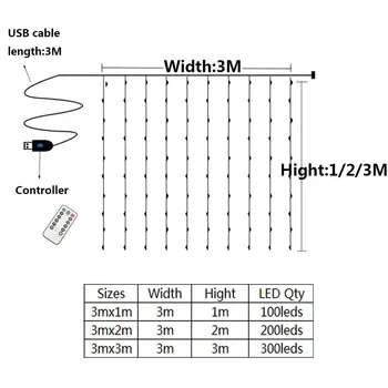 ECLH 3M USB-LED Curtain String Lys, Flash Eventyr Garland Fjernbetjening Til nytår Jul Udendørs Bryllup, Home decor 4