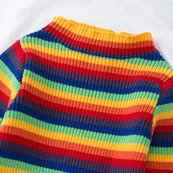 Efterår Og Vinter Piger Trøjer, Strik Toddler Børn Pullover Koreansk Tøj Baby Pige Stribede Trøjer Rainbow Børn Trøjer 1