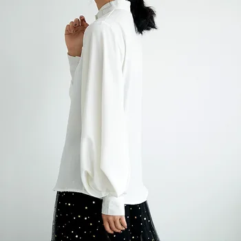 Efteråret 2021 Fashion Kvinder Chiffon Shirts Vintage Hong Kong Style Lanterne Ærmet Shirt Solid Langærmet Knappen Bluser 6462 50 2287