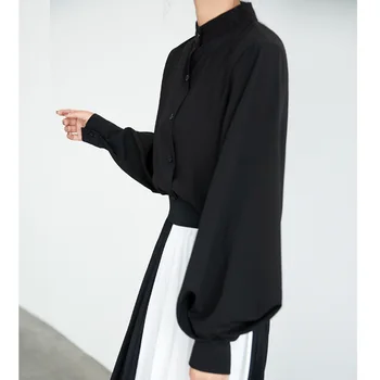 Efteråret 2021 Fashion Kvinder Chiffon Shirts Vintage Hong Kong Style Lanterne Ærmet Shirt Solid Langærmet Knappen Bluser 6462 50 2
