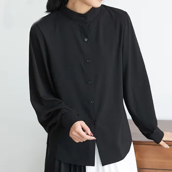 Efteråret 2021 Fashion Kvinder Chiffon Shirts Vintage Hong Kong Style Lanterne Ærmet Shirt Solid Langærmet Knappen Bluser 6462 50 3