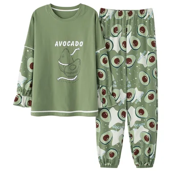 Efteråret Avocado Grønne Pyjamas Sæt til Kvinder Vinteren Varm Silke Kawaii Nattøj i Bomuld Atoff Hjem Satin Blødt Nattøj 2