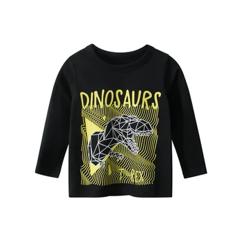 Efteråret Bomuld Kids Tøj Tegnefilm Dinosaur Print Baby Drenge Pige langærmet T-Shirt til Dreng Fra 2-9 År Børn Toppen Tee Dropship