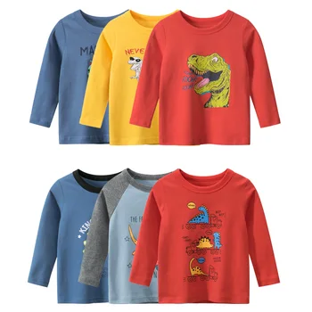 Efteråret Bomuld Kids Tøj Tegnefilm Dinosaur Print Baby Drenge Pige langærmet T-Shirt til Dreng Fra 2-9 År Børn Toppen Tee Dropship 4