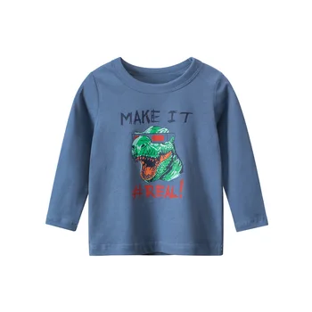 Efteråret Bomuld Kids Tøj Tegnefilm Dinosaur Print Baby Drenge Pige langærmet T-Shirt til Dreng Fra 2-9 År Børn Toppen Tee Dropship 5