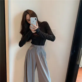 Efteråret Bukser Plus Size 2020 Koreansk Stil Trendy Kvinder Drapere Bukser Med Høj Talje Vilde Sorte Bukser For Kvinder 1