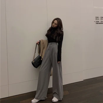 Efteråret Bukser Plus Size 2020 Koreansk Stil Trendy Kvinder Drapere Bukser Med Høj Talje Vilde Sorte Bukser For Kvinder 4