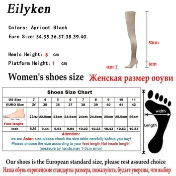 Eilyken 2021 Nye Vinter Mode Silke-Stretch Stof Over Knæet Støvler Låret Høje Støvler med Høje Hæle Kvinde Støvler Sko 0