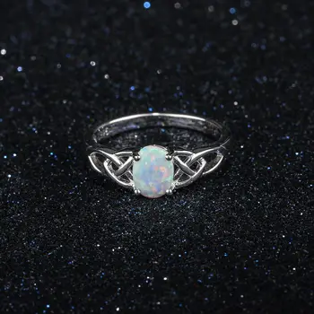 Elegant 925 Sterling Sølv Flettet Ring med Oval Hvid Pink Blå Opal Sten Bryllup forlovelsesringe for Kvinder (Lam Hub Fong) 0