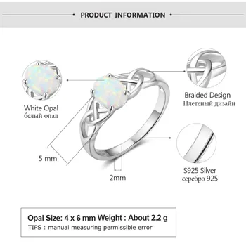 Elegant 925 Sterling Sølv Flettet Ring med Oval Hvid Pink Blå Opal Sten Bryllup forlovelsesringe for Kvinder (Lam Hub Fong) 2