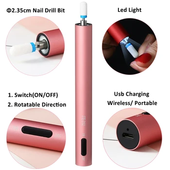 Elektrisk LED Negle Bore Pen Mini Manicure Maskine Bit Sæt Diamant Fræser Fjerner Gel Lak Søm Slibning Bands Værktøjer 0