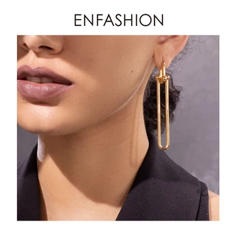 ENFASHION Geometriske U-Form Drop Øreringe Til Kvinder Tilbehør Guld Farve Minimalistisk Lang Dingle Earings Mode Smykker E1134 0