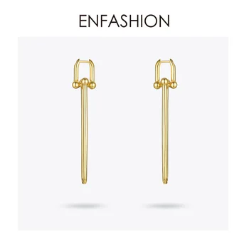ENFASHION Geometriske U-Form Drop Øreringe Til Kvinder Tilbehør Guld Farve Minimalistisk Lang Dingle Earings Mode Smykker E1134 2