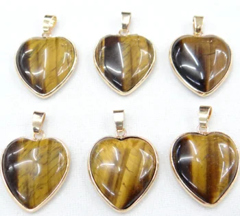 Engros-10stk/masse natursten Turkiser 25mm hjerte form guld side vedhæng til Diy smykker at gøre Halskæde vedhæng gratis 4