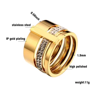 Engros Luksus Kvinder Ringe 316L Rustfrit Stål Tre Lag Geometriske Østrigske Krystal Ring for Kvinder Engagement Smykker 1