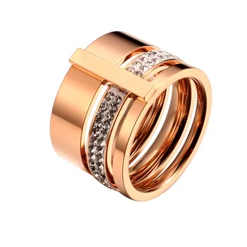 Engros Luksus Kvinder Ringe 316L Rustfrit Stål Tre Lag Geometriske Østrigske Krystal Ring for Kvinder Engagement Smykker 2
